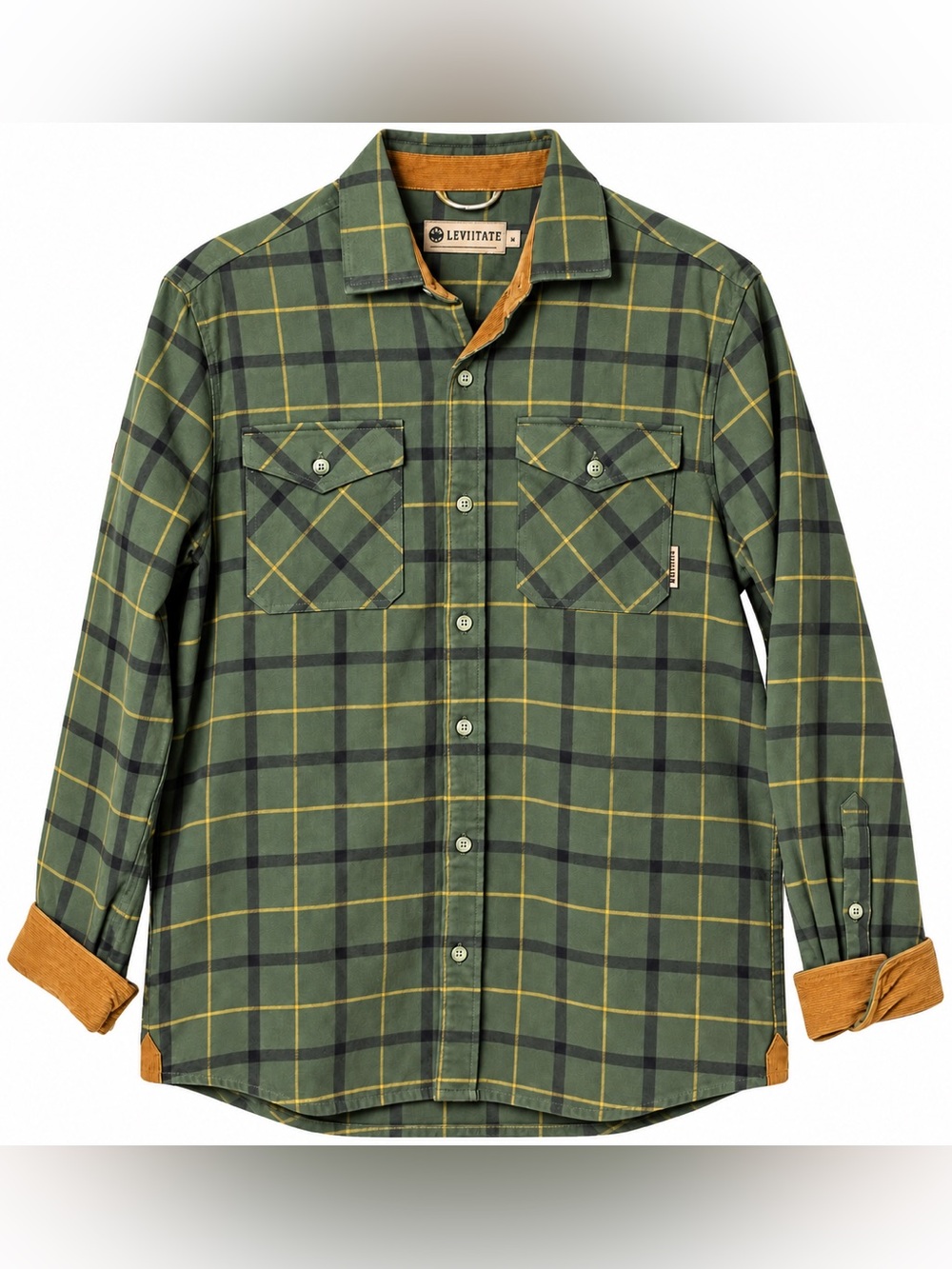 Levitate Original Flannel Green Plaid Corduroy Shirt Men’s S